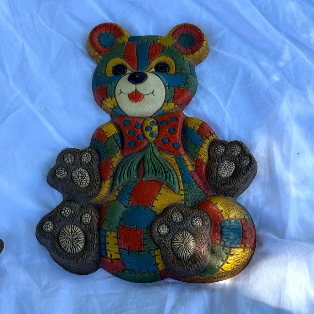 Vintage Foam Craft Wall Plaques Kids Set of 2 Multicolor Excellent Patchwork MCM